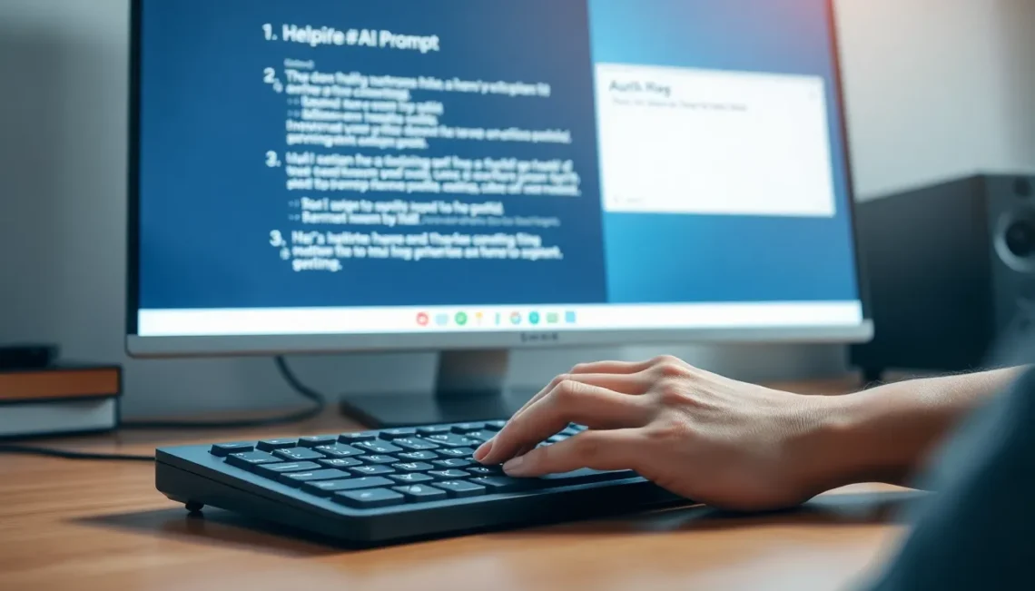 Person typing detailed instructions on laptop to get better AI responses