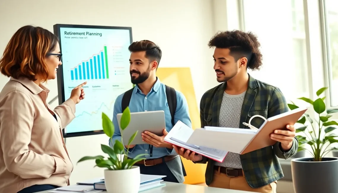 young professional reviewing retirement savings plan on laptop
