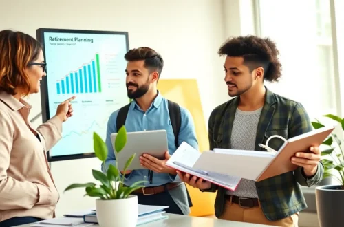 young professional reviewing retirement savings plan on laptop
