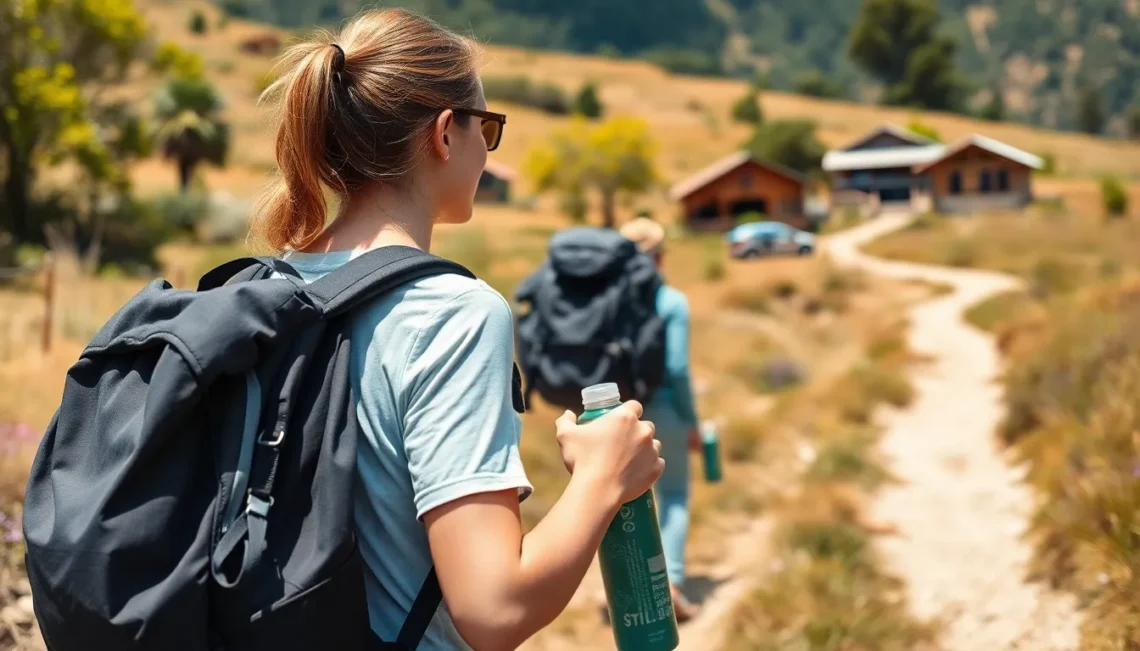 Traveler exploring natural landscape while practicing sustainable tourism