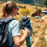 Traveler exploring natural landscape while practicing sustainable tourism