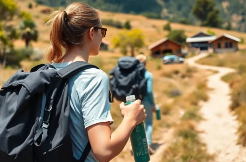 Traveler exploring natural landscape while practicing sustainable tourism
