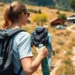 Traveler exploring natural landscape while practicing sustainable tourism