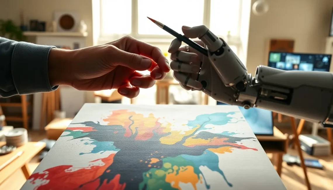 Abstract representation of human and artificial intelligence creating art together