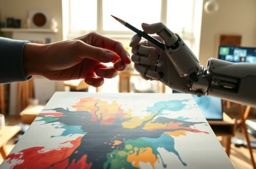 Abstract representation of human and artificial intelligence creating art together