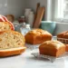 freshly baked gluten-free and keto bread loaves on wooden cutting board