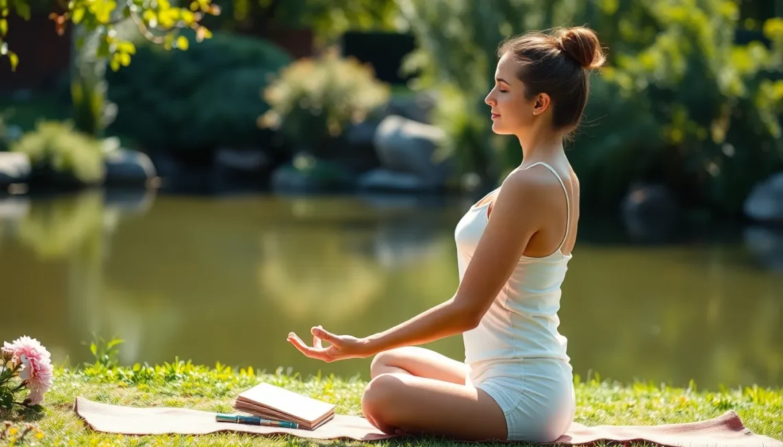 Person meditating peacefully in nature representing holistic health balance