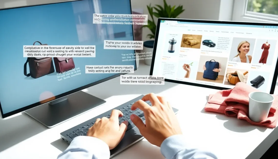 Person writing compelling product descriptions on laptop to increase online sales