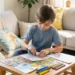 Child reading peacefully in cozy corner during after-school quiet time