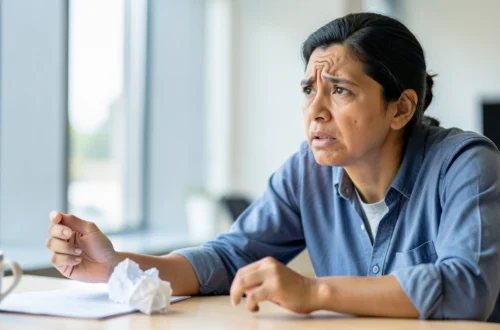 stressed professional contemplating leaving toxic workplace environment